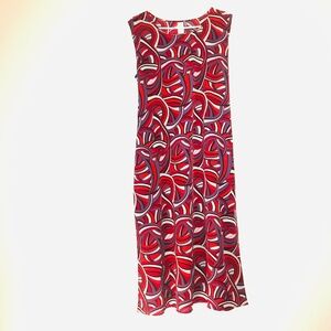 Y2K Prestige Vintage Geometric Print Sleeveless Maxi Dress 1X Red Orange White